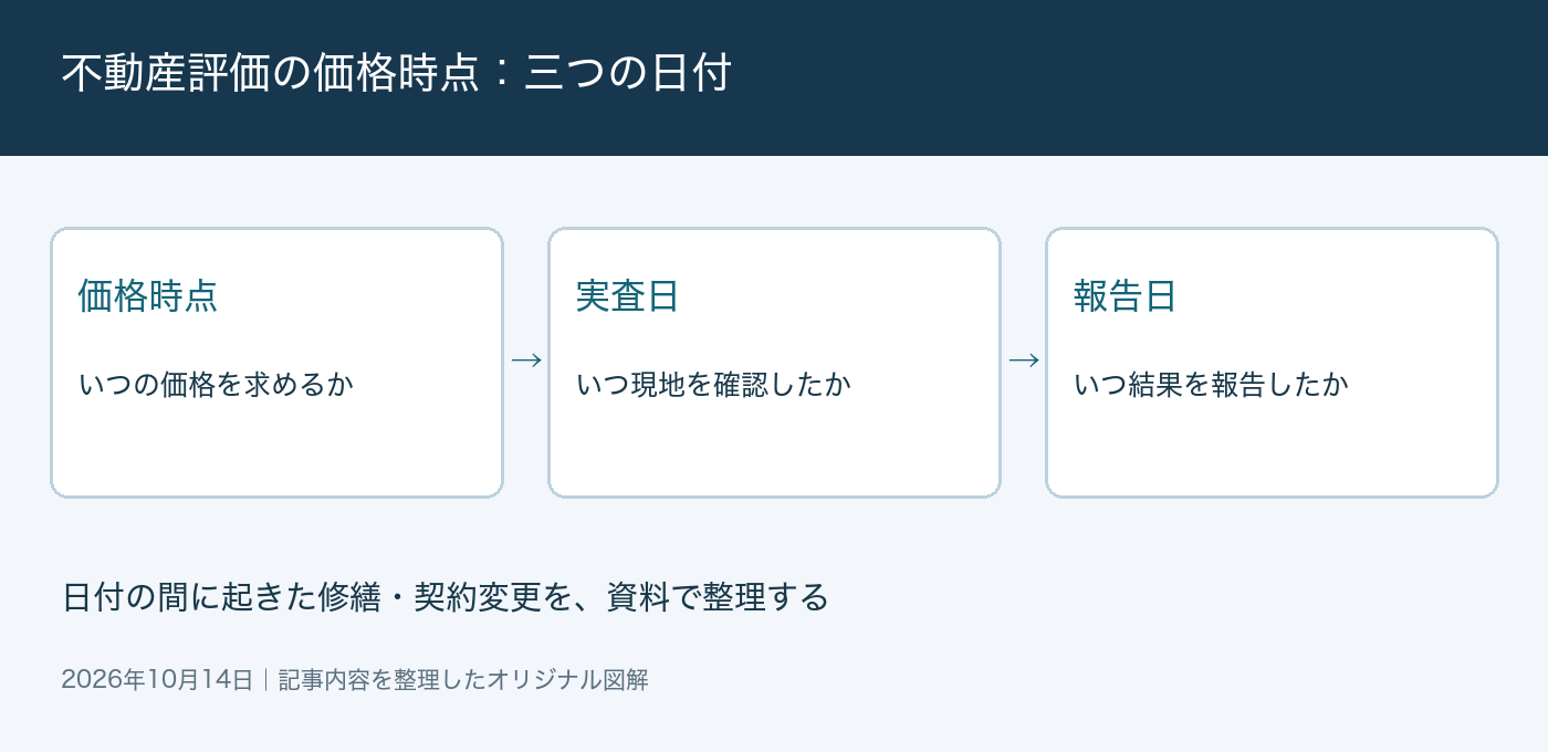 不動産評価の価格時点の判断ポイントを整理した図解