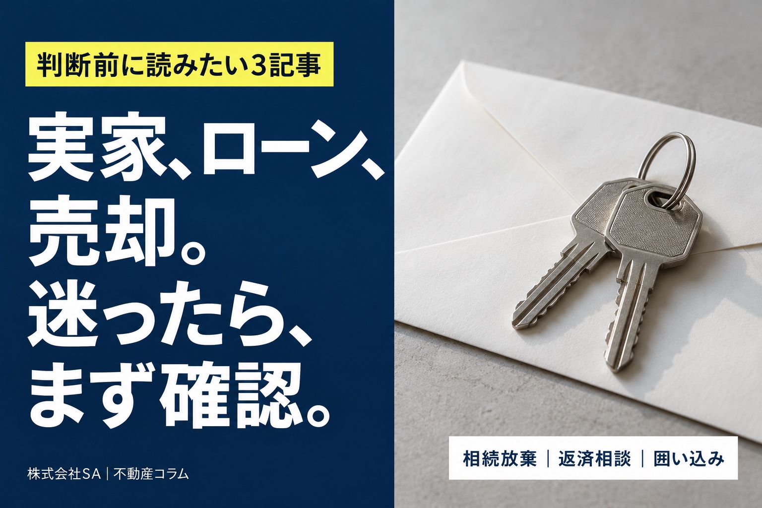 実家、ローン、売却。迷ったら、まず確認。判断前に読みたい不動産コラム3記事